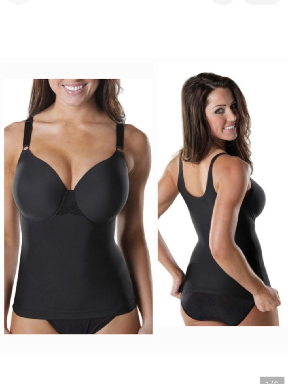Shapeez Tankee Long Black Shapewear Bra Tank Top Lingerie Medium C Cup Smoothing
